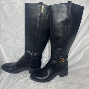 Tommy Hilfiger Black Knee-High Leather Boots